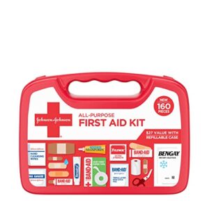 johnson & johnson all-purpose portable compact emergency first aid kit, 160 pc