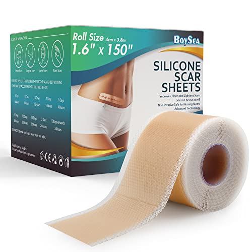 (1.6" x 150" Roll-3.8M) Professional Silicone Scar Sheets - Scars Removal Treatment - Reusable Silicone Scar Strips Type for Keloid, C-Section, Surgery, Burn, Acne et