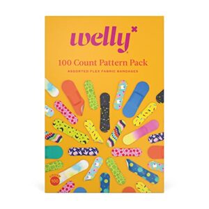 welly bravery badge value pack | adhesive flexible fabric bandages | assorted shapes and patterns for minor cuts, scrapes, and wounds – 100 count