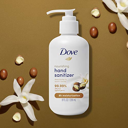 Dove Nourishing Hand Sanitizer 99.99% Effective Against Germs Shea Butter and Warm Vanilla Antibacterial Gel with 61% Alcohol and Lasting Moisturization For Up to 8 Hours, 8 Fl Oz (Pack of 4)