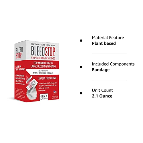 BleedStop™ First Aid Powder for Blood Clotting, Trauma Kit, Blood Thinner Patients, Camping Safety, and Survival Equipment for Moderate to Severe Bleeding Wounds or Nosebleeds - 4 (15g) Pouches