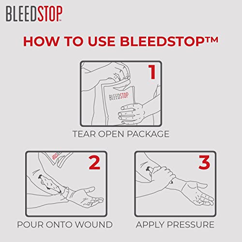 BleedStop™ First Aid Powder for Blood Clotting, Trauma Kit, Blood Thinner Patients, Camping Safety, and Survival Equipment for Moderate to Severe Bleeding Wounds or Nosebleeds - 4 (15g) Pouches