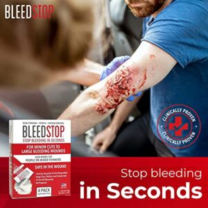 BleedStop™ First Aid Powder for Blood Clotting, Trauma Kit, Blood Thinner Patients, Camping Safety, and Survival Equipment for Moderate to Severe Bleeding Wounds or Nosebleeds - 4 (15g) Pouches