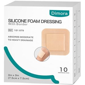 dimora silicone foam dressing with border adhesive 3″x3″ waterproof wound dressing bandage for wound care 10 pack