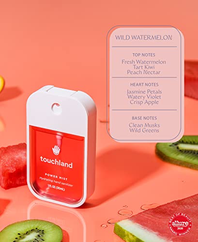 Touchland Power Mist Hydrating Hand Sanitizer JUICY 3-PACK | Watermelon, Peach, Berry | 500-Sprays each, 1 FL OZ (Set of 3)