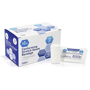 medpride conforming stretch gauze bandages 12 rolls 2” x 4.1 yards | sterile latex free first aid pads | wound care rolled dressing wrap | medical non-adherent mesh bandages