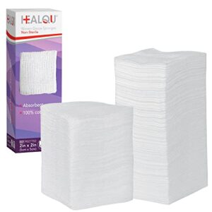 HEALQU Gauze Pads, 2"x2" Pack of 200, 8 Ply - Non-Sterile Woven Surgical Sponges for Wound Dressing, Debridement, Cleaning, Prepping - Medical Gauze Sponges,