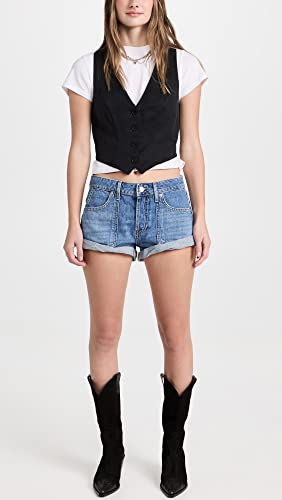 Free People Women's Beginners Luck Slouch Shorts, Felicity Wash, Blue, 25
