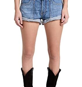 Free People Women's Beginners Luck Slouch Shorts, Felicity Wash, Blue, 25