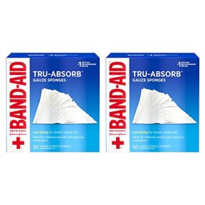 band aid brand first aid tru-absorb gauze sponges, 4″ x 4″, 50 count, pack of 2