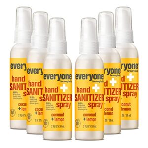 everyone for every body hand sanitizer spray, 2 ounce (pack of 6), coconut and lemon, plant derived alcohol with pure essential oils, 99% effective against germs