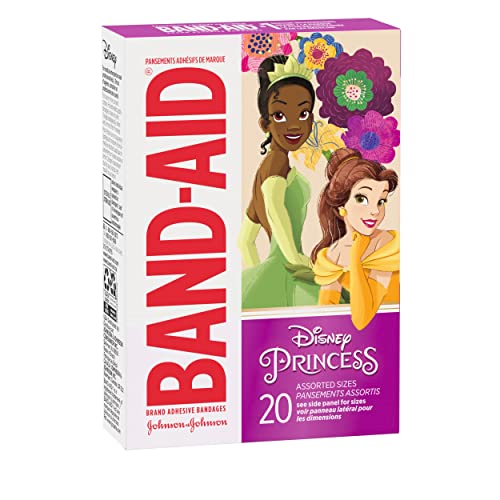 Band-Aid Brand Adhesive Bandages for Minor Cuts & Scrapes, Wound Care Featuring Disney Princess Characters, Fun Bandages for Kids and Toddlers, Assorted Sizes, 20 Count