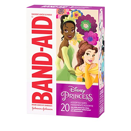 Band-Aid Brand Adhesive Bandages for Minor Cuts & Scrapes, Wound Care Featuring Disney Princess Characters, Fun Bandages for Kids and Toddlers, Assorted Sizes, 20 Count