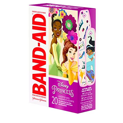 Band-Aid Brand Adhesive Bandages for Minor Cuts & Scrapes, Wound Care Featuring Disney Princess Characters, Fun Bandages for Kids and Toddlers, Assorted Sizes, 20 Count