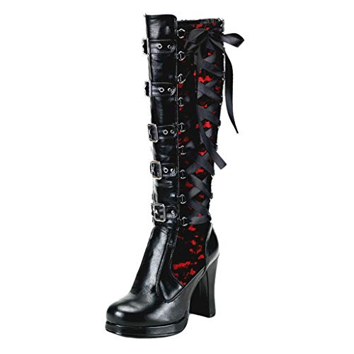 Tied Shoes Cross Boots Kneeth Leather Cosplay Gothic Women Fashion Platform Bows Long Lace Boots for Women Red