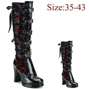 Tied Shoes Cross Boots Kneeth Leather Cosplay Gothic Women Fashion Platform Bows Long Lace Boots for Women Red