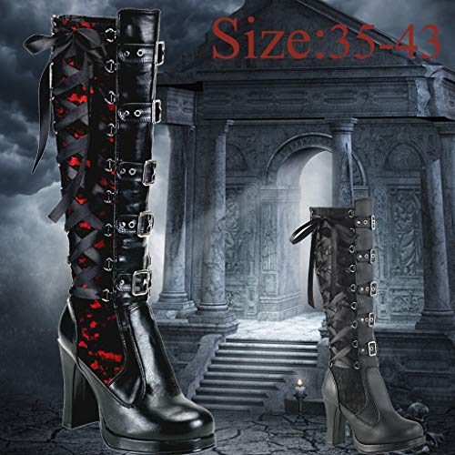 Tied Shoes Cross Boots Kneeth Leather Cosplay Gothic Women Fashion Platform Bows Long Lace Boots for Women Red