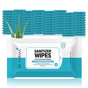 dr. yerma hand wipes with aloe vera & extra moisturizers, 80 packs of 20 (1600 wipes), travel size, vegan cool scented, 80 packs