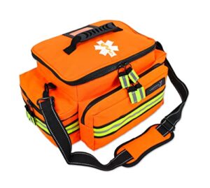 lightning x medium first responder emt bag | lxmb25 | w/reflective, shoulder strap & zippered compartments for first aid + trauma supplies – orange
