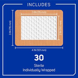 Care Science Antibacterial Fabric Adhesive Pad Bandages, 3x4 inches Extra Large Flexible Non-Stick Strip, Helps Prevent Infection, Breathable Protection, for First Aid & Wound Care, 30 Count