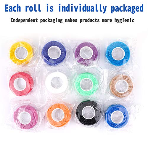 24 Pack Self Adherent Cohesive Wrap Bandages 1 Inches X 5 Yards, First Aid Tape, Elastic Self Adhesive Tape, Athletic, Sports wrap Tape, Bandage Wrap for Sports, Wrist, Ankle (Rainbow Color)