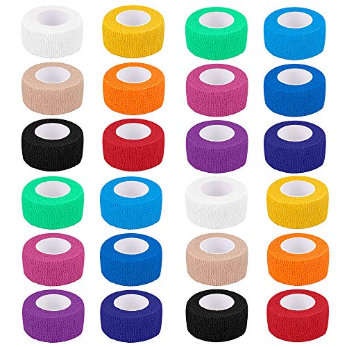 24 Pack Self Adherent Cohesive Wrap Bandages 1 Inches X 5 Yards, First Aid Tape, Elastic Self Adhesive Tape, Athletic, Sports wrap Tape, Bandage Wrap for Sports, Wrist, Ankle (Rainbow Color)