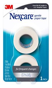 nexcare gentle paper first aid tape, ideal for securing gauze and dressings, 1 in x 10 yds, 2 rolls