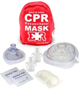 ever ready first aid adult and infant cpr mask combo kit with 2 valves with pair of vinyl gloves & 2 alcohol prep pads – red
