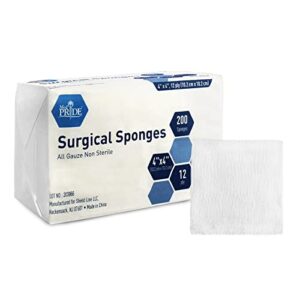 medpride gauze surgical sponge | 4”x 4”| 12-ply extra absorbent sponges| value pack of 200| all-gauze, non-sterile| great for wound dressing, prepping, scrubbing & cleaning| essential first-aid