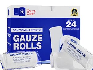 gauze rolls pack of 24 – premium quality lint and latex-free 4 inches x 4.1 yards conforming stretch bandages designed for effective wound care & comfort – ideal for use as a mummy wrap