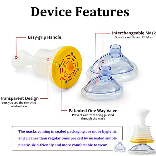 Missfeel Choking Rescue Device, Portable Choking Emergency Device with Red Portable Protective Bag, Stronger Suction First Aid Kit Suction Device with Masks for Child and Adults (Yellow1PCS)