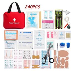 240 Piece First Aid Kit Bag All Purpose Emergency Survival Home Car Office College Dorm Room Travel Camping Outdoor Boating Essential Medical Bag