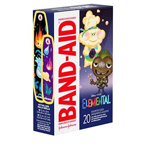 Band-Aid Brand Adhesive Bandages for Minor Cuts & Scrapes, Wound Care Featuring Disney's Elemental Characters, Fun Bandages for Kids and Toddlers, Assorted Sizes, 20 Count