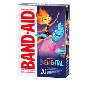Band-Aid Brand Adhesive Bandages for Minor Cuts & Scrapes, Wound Care Featuring Disney's Elemental Characters, Fun Bandages for Kids and Toddlers, Assorted Sizes, 20 Count