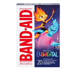 band-aid brand adhesive bandages for minor cuts & scrapes, wound care featuring disney’s elemental characters, fun bandages for kids and toddlers, assorted sizes, 20 count