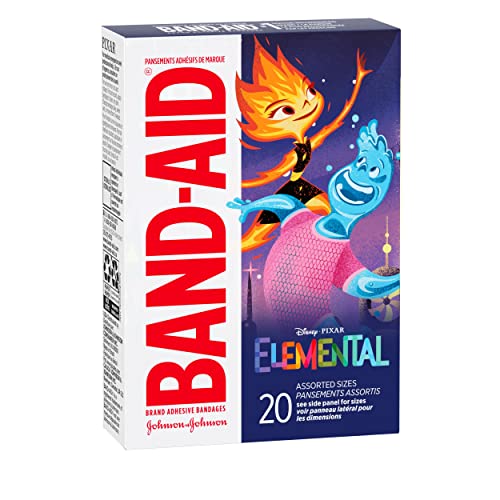 Band-Aid Brand Adhesive Bandages for Minor Cuts & Scrapes, Wound Care Featuring Disney's Elemental Characters, Fun Bandages for Kids and Toddlers, Assorted Sizes, 20 Count