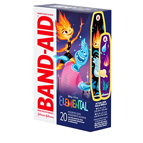 Band-Aid Brand Adhesive Bandages for Minor Cuts & Scrapes, Wound Care Featuring Disney's Elemental Characters, Fun Bandages for Kids and Toddlers, Assorted Sizes, 20 Count