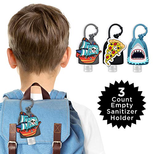 ABG Accessories Boys 3-Pack Kids Face Mask and Hand Sanitizer Holder Keychain (Flip Cap Reusable Empty Bottles) Age 3-7, Shark Design, 3 Count (Pack of 1)