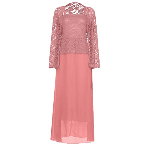 Holiday Dresses for Women 2023,Going Out Dresses for Women Mini Dresses for Women Birthday Dress Solid Two Piece Lace Cardigan Chiffon Party Wedding Long Dress Graduation Plaid (Pink-4,4X-Large)