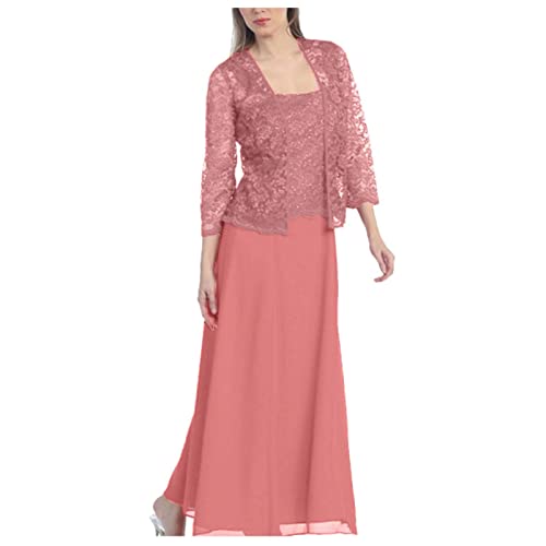 Holiday Dresses for Women 2023,Going Out Dresses for Women Mini Dresses for Women Birthday Dress Solid Two Piece Lace Cardigan Chiffon Party Wedding Long Dress Graduation Plaid (Pink-4,4X-Large)