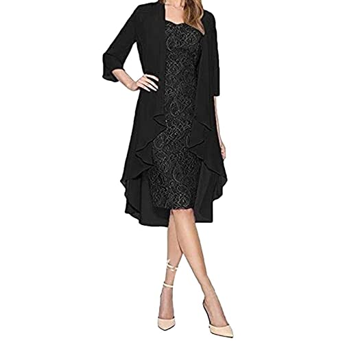 Formal Dresses for Women,Womens Tunic Dress Fall Dress Plus Size Birthday Outfits for Women Fashion Two Pieces Charming Wedding Dress Solid Color Mother of The Bride Lace Sequin (2-Black,XX-Large)