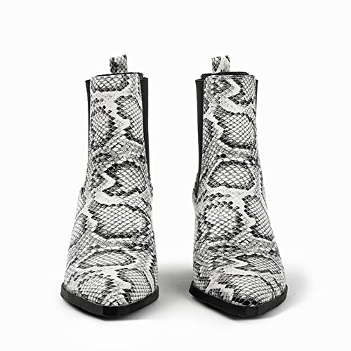 Guldnds Wommen Boots Winter Fashion Comfortable Snake Print Pointed Toe Chunky Heel Zipper Women Cowboy Boots Leather