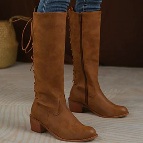 Guldnds Ladies Autumn and Winter Fashion Handsome Solid Color Retro Thick and Square Heel Women Wide Calf Rain Boots