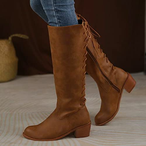 Guldnds Ladies Autumn and Winter Fashion Handsome Solid Color Retro Thick and Square Heel Women Wide Calf Rain Boots