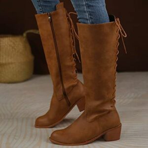 Guldnds Ladies Autumn and Winter Fashion Handsome Solid Color Retro Thick and Square Heel Women Wide Calf Rain Boots