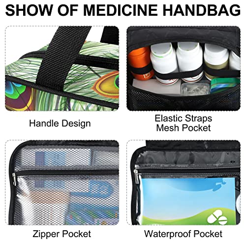 Naanle First Aid Bag Peacock Feather Empty Medium Medicine Storage Bag Emergency Treatment Medical Bags Travel Medicine Bag Pill Bottle Organizer for Vitamin Supplement