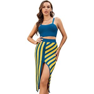 beaukey blue bandage top high waist bandage skirt two pieces set(l,blue)