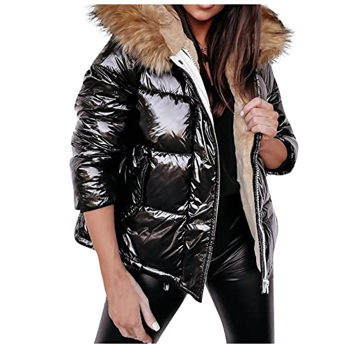 Shusuen Women's Thickened Down Jacket Fleece Lined Parka Winter Coat Hooded Jacket with Pockets