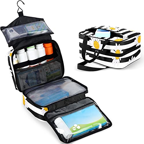 Naanle Medicine Storage Bag Stripe Daisy Floral Empty Large Family First Aid Box Pill Bottle Organizer for Home Office Car Outdoor Travel Camping Emergency Medical Supplies