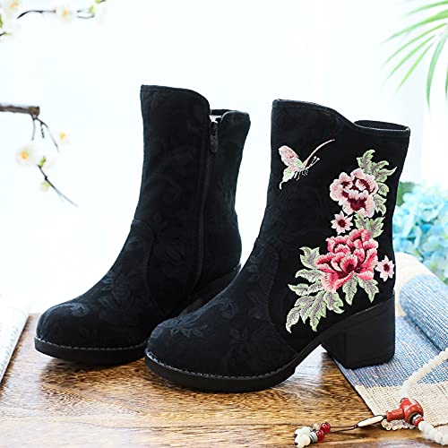 Guldnds Lace Up Round Toe Ankle Booties Fashion Flowers Women Embroidery Tassel Boots Women Cowboy Attire Shoes for Women